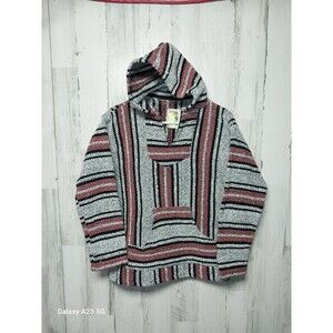 Vintage Iguana Jack Baja Hoodie Y2K Mexican Blanket Black White Pink Size Medium